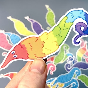 Worm on a String Sticker / funny waterproof sticker for laptop water bottle notebook, colorful rainbow kidcore stickers gift
