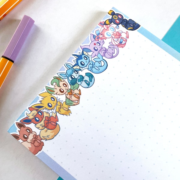 Eeveelutions Pokemon Notepad / 4x6 memo pad for to-do lists, planner, journal, and more! eevelution eevee sylveon umbreon dot grid memo