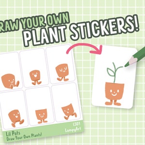Teken je eigen plantenstickers | Kleine starters | mini stickervel plant lover labels cadeau potplanten kawaii schattig tuinfeestje