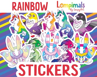 Regenbogen Aufkleber | Lompimals Thementiere | Pride Vogel Drache Motte Wolf pastell trans nb wlw lesbische mmm schwul bi pan ace aro