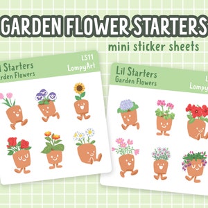 Garden Flower Stickers | Lil Starters | mini sticker sheet plant lover labels gift potted kawaii cute garden tulip daisy rose geranium pansy