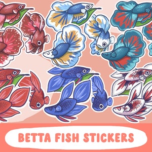 Betta Fish Sticker Set Custom (choose your betta fish color! veiltail halfmoon blue red teal koi)
