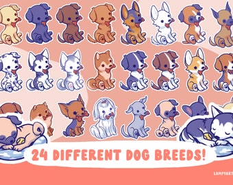 Choose your Dog! Sticker Pack Custom (24 different breeds, husky boxer shepherd corgi shiba inu pug lab yorkie beagle pomeranian dalmatian)