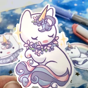 Unicorn Cat Sticker Set (Meowgical Caticorn / Kawaii Unicat / Cute stickers for cat lover gift)
