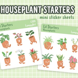 May include: Two sticker sheets featuring cute illustrations of potted houseplants with faces. The sheets are titled "Lil Starters Houseplants" and include the artist's name "LompyArt".