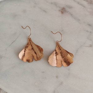 GINKGO// Hammered Leaf Earrings Ginkgo Leaf Earrings Hand forged Leaf Earrings Maidenhair Tree Leaves image 1