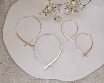 LOLA// Hammered Wishbone Earrings • Criss Cross Hoops • Hammered Cross Hoops • Ear Threaders • Minimalist Earrings •