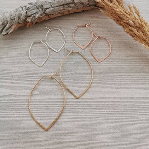 LEAF// Hammered Leaf Hoops • 14K Gold Earrings • Pear-shaped Hoops • Delicate Minimalistic Earrings • Sterling Silver Leaf Hoop Earrings