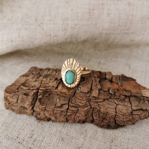 SURYA// Solstice Turquoise Ring Hand Stamped Sunburst Ring Turquoise Ring Sunray Stamped Ring Genuine Turquoise December Birthstone image 2