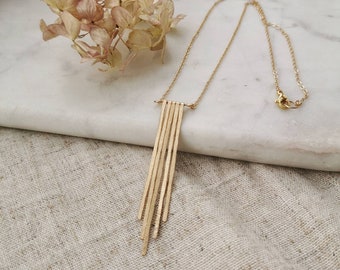 QUINCA// Long Hammered Fringe Necklace • Bohemian Tassle Necklace • Retro Fringe • Bohemian Wedding Jewelry Set • Bridesmaids Necklace Gift