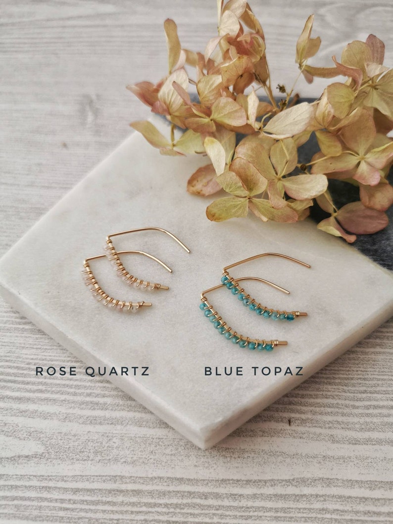 NOVA Tiny Cascading Gemstone Ear Threaders \u2022 Choose your Gemstone \u2022 Earring Threads \u2022 Minimalist Earrings Wires \u2022 Wishbone Earrings