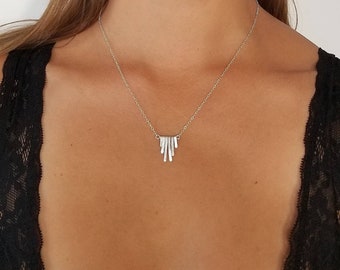 QUINCA// Hammered Fringe Necklace • Bohemian Tassle Necklace • Hand Forged Sterling Fringe • Matching Wedding Jewelry Set • Bridesmaids Gift