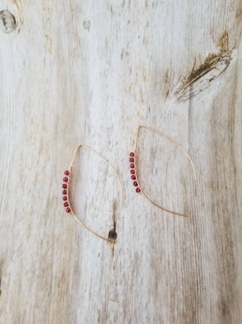 STELLAR Delicate Ear Threads \u2022 Sparkly Red Garnet \u2022 14K Gold Threaders \u2022 Delicate Minimalist Earrings \u2022 January Birthstone