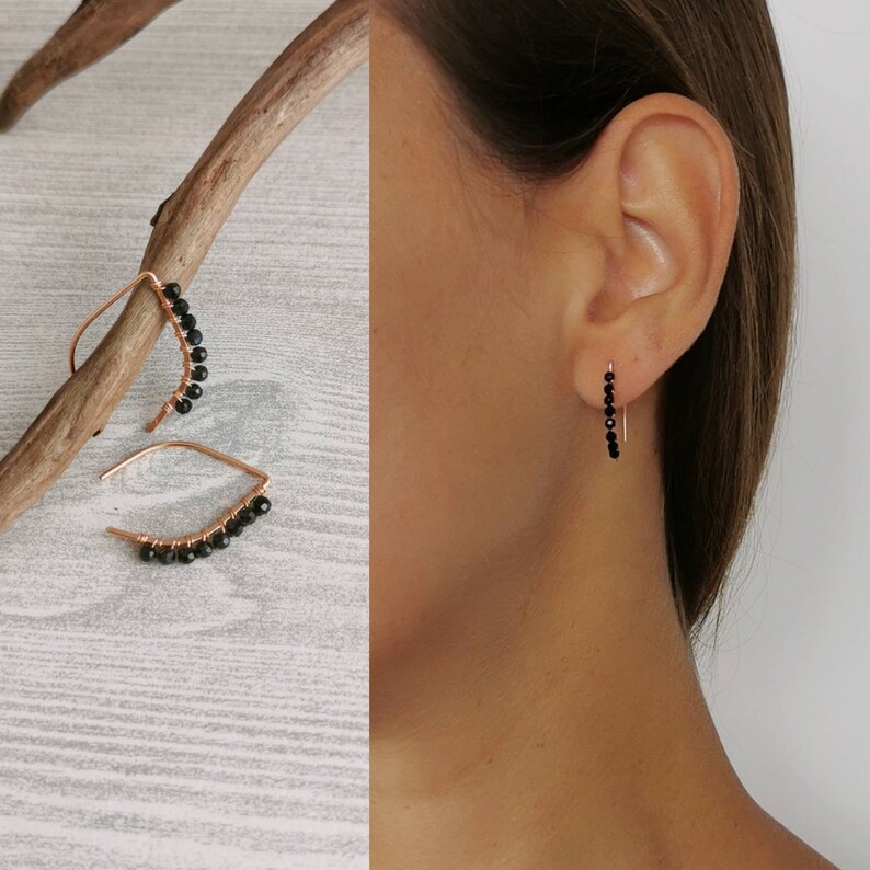 NOVA Tiny Cascading Gemstone Ear Threaders \u2022 Choose your Gemstone \u2022 Earring Threads \u2022 Minimalist Earrings Wires \u2022 Wishbone Earrings