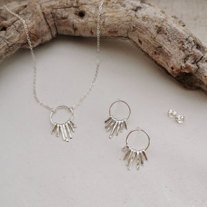 INTA// Sunray Fringe Necklace Bohemian Sun Necklace Layering Necklace Sterling S. Short