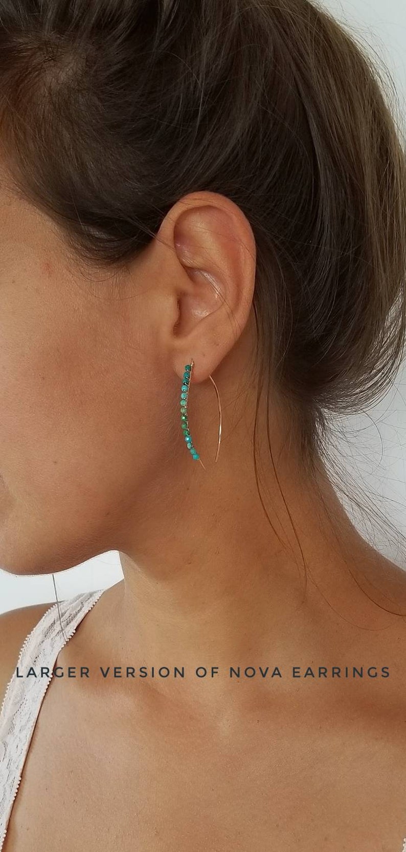 NOVA Tiny Cascading Gemstone Ear Threaders \u2022 Choose your Gemstone \u2022 Earring Threads \u2022 Minimalist Earrings Wires \u2022 Wishbone Earrings