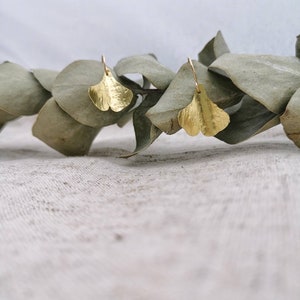 GINKGO// Hammered Leaf Earrings Ginkgo Leaf Earrings Hand forged Leaf Earrings Maidenhair Tree Leaves image 10