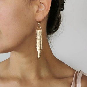 QWYN// Long Hammered Fringe Earrings • Elegant Bohemian Earrings  • Vintage Fringe Earrings • Wedding Earrings • Hand forged Tassle Earring