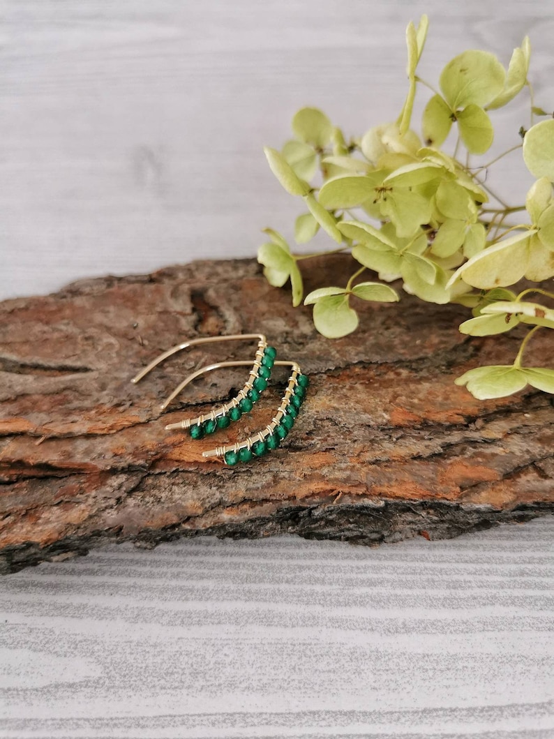 NOVA Tiny Cascading Gemstone Ear Threaders \u2022 Choose your Gemstone \u2022 Earring Threads \u2022 Minimalist Earrings Wires \u2022 Wishbone Earrings