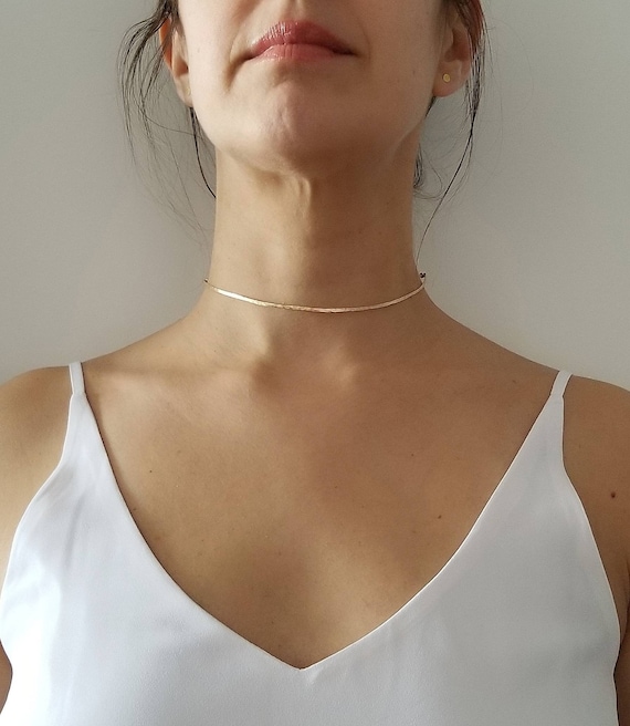 YLA Choker Necklace Collarbone Necklace Minimalist Jewelry Hammered Bar Necklace Dainty Necklace Layering Necklace 14K Gold Etsy