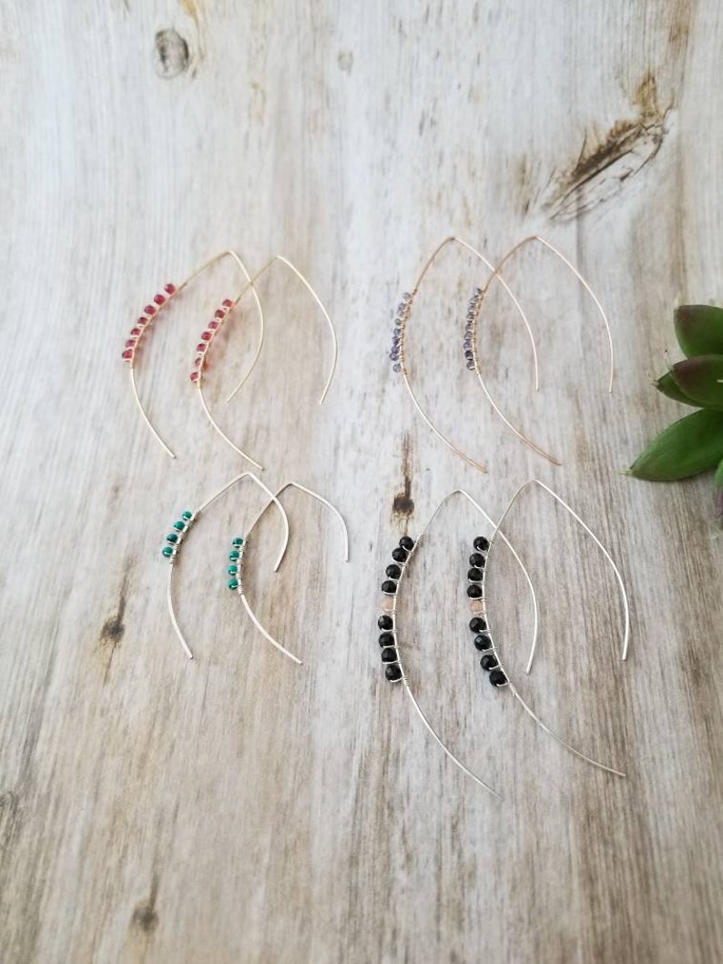 STELLAR Delicate Ear Threads \u2022 Sparkly Red Garnet \u2022 14K Gold Threaders \u2022 Delicate Minimalist Earrings \u2022 January Birthstone