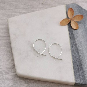 INFINITY// Wishbone Earrings Criss Cross Hoops Tiny Hoops Ear Threaders Minimalist Earrings 14K Gold Rose Gold Sterling Silver image 4