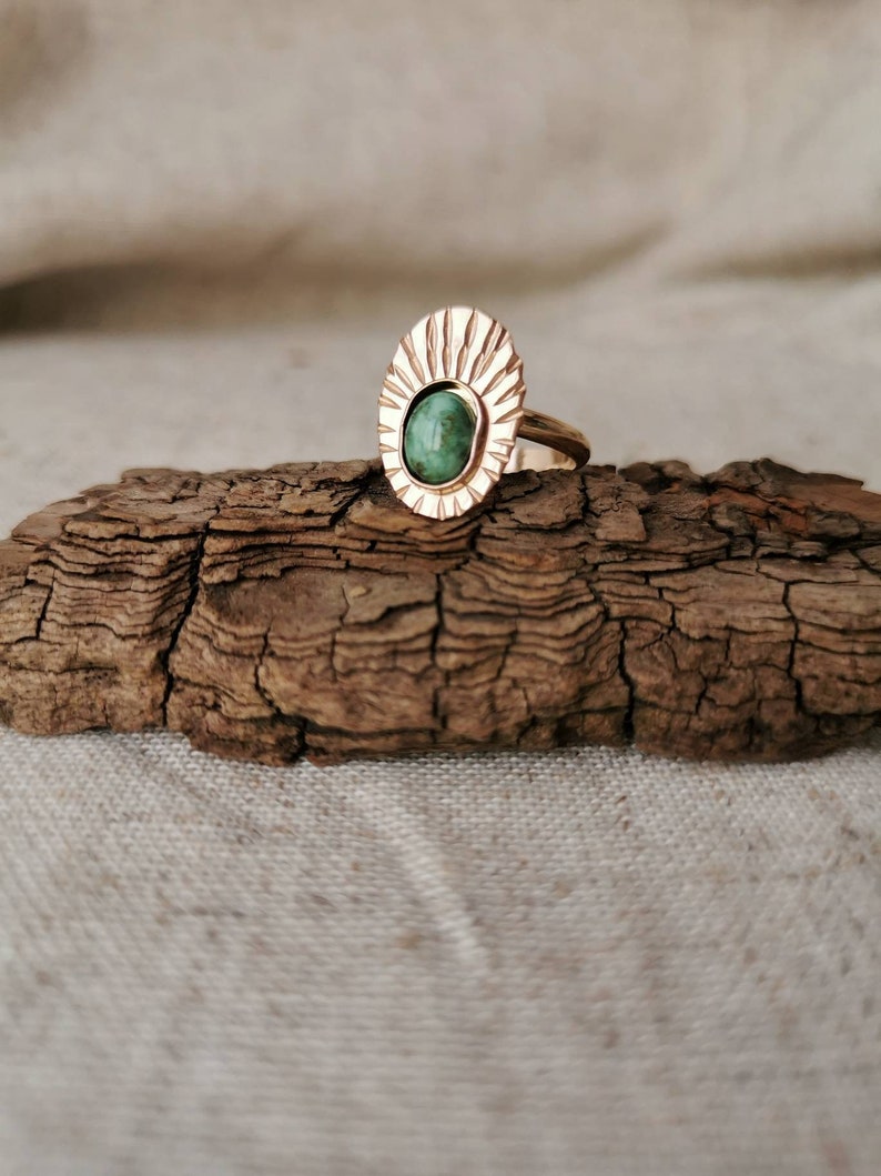 SURYA// Solstice Turquoise Ring Hand Stamped Sunburst Ring Turquoise Ring Sunray Stamped Ring Genuine Turquoise December Birthstone image 3