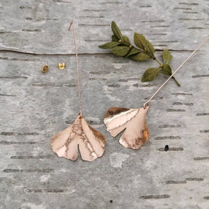 GINKGO// Hammered Leaf Earrings Ginkgo Leaf Earrings Hand forged Leaf Earrings Maidenhair Tree Leaves image 7