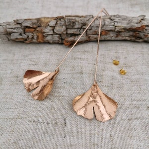 GINKGO// Hammered Leaf Earrings Ginkgo Leaf Earrings Hand forged Leaf Earrings Maidenhair Tree Leaves image 5