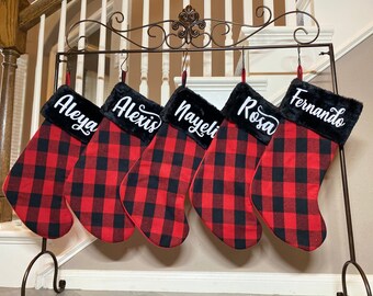 Custom Stockings, personalized stockings, farmhouse stockings, Buffalo plaid