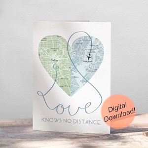 Long Distance Relationship Gifts / Custom Long Distance Card / Valentine Card / Personalized Map Card / Custom Map / Love Knows No Distance