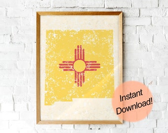 New Mexico Print New Mexico State Flag New Mexico Flag New Mexico Art New Mexico State Art Prints Travel Art New Mexico Decor