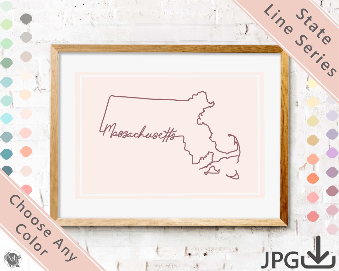 Massachusetts State Line / Printable JPG / Massachusetts Print
