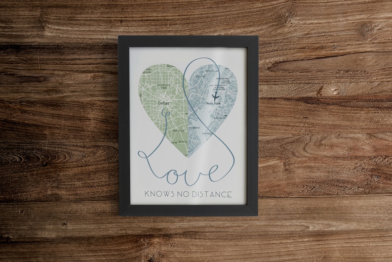 Love Knows No Distance Print / Long Distance Relationship Gifts / Custom Map Print / Personalized Map Print / Boyfriend Gift image 5