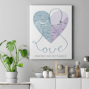 Love Knows No Distance Print / Long Distance Relationship Gifts / Custom Map Print / Personalized Map Print / Boyfriend Gift Giclee Canvas