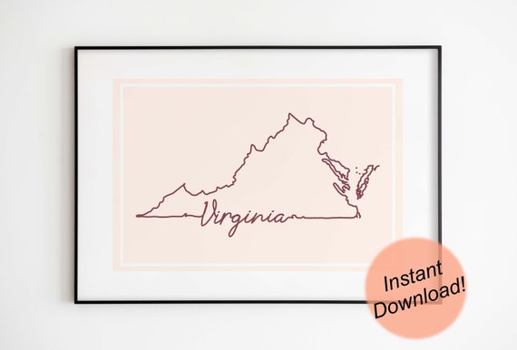 Virginia Map Print / Printable JPG Files / Virginia Art Print | Etsy