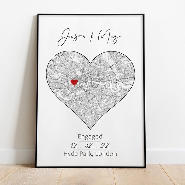 Engagement Gift / Personalized Map Print / Any Proposal Location / Couples Gift Ideas / Engagement Art Print / Custom Map Print