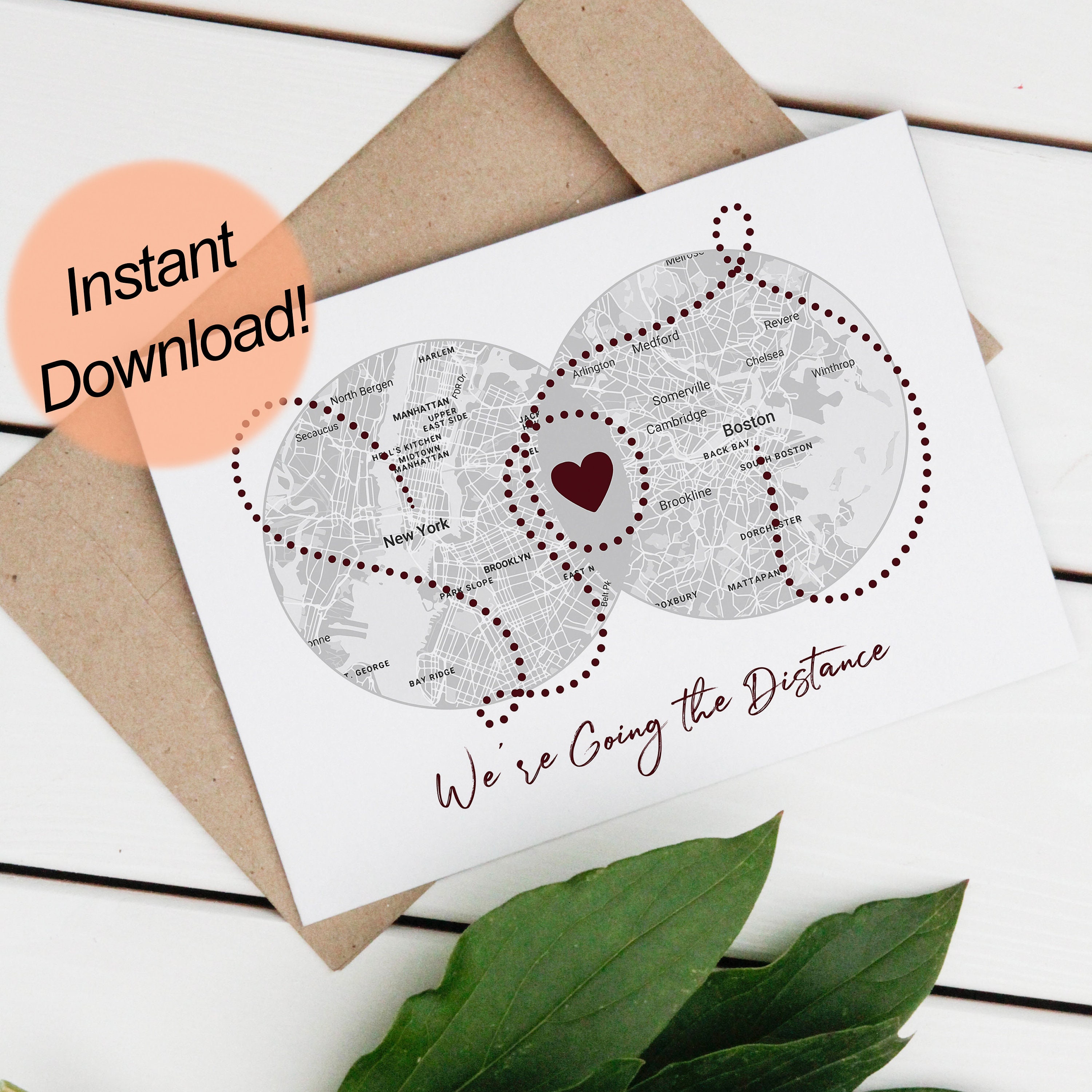 Custom Long Distance Card Personalized Map Card Printable Etsy 
