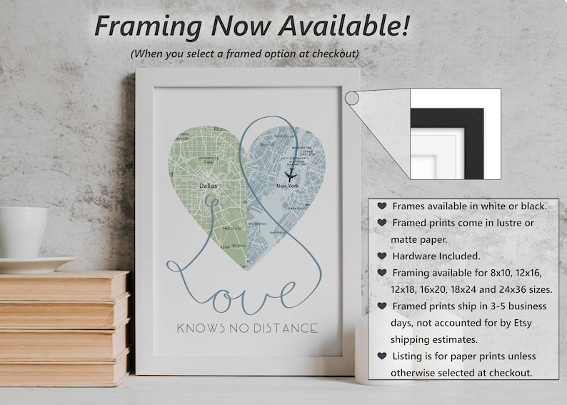 Love Knows No Distance Print / Long Distance Relationship Gifts / Custom Map Print / Personalized Map Print / Boyfriend Gift image 4