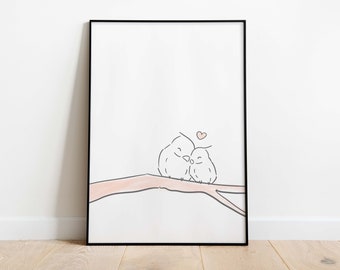 Lovebird Art Print / Lovebird Print / Love Birds / Cute Bird Print / Lovebird Wall Decor / Wedding Gift / Gift For Wedding / Gift For Her