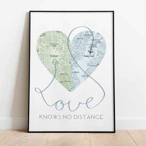 Love Knows No Distance Print / Long Distance Relationship Gifts / Custom Map Print / Personalized Map Print / Boyfriend Gift image 1