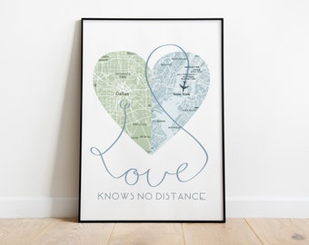 Love Knows No Distance Print / Long Distance Relationship Gifts / Custom Map Print / Personalized Map Print / Boyfriend Gift