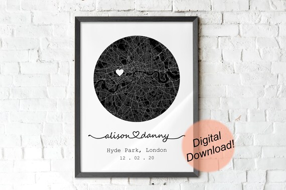 Custom Location Map Print / Printable JPG / Anniversary Gift / - Etsy