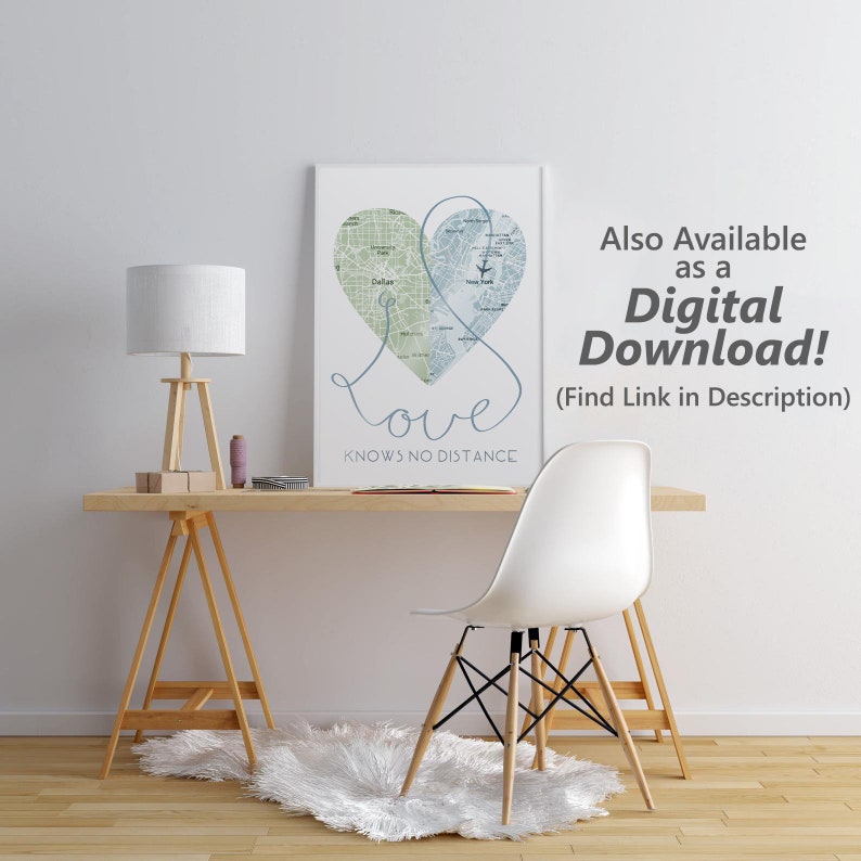 Love Knows No Distance Print / Long Distance Relationship Gifts / Custom Map Print / Personalized Map Print / Boyfriend Gift image 9