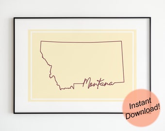 Montana State Print / Printable JPG Files / Montana Print / Montana Map Print / Instant Download / Housewarming Gift Ideas / State Map