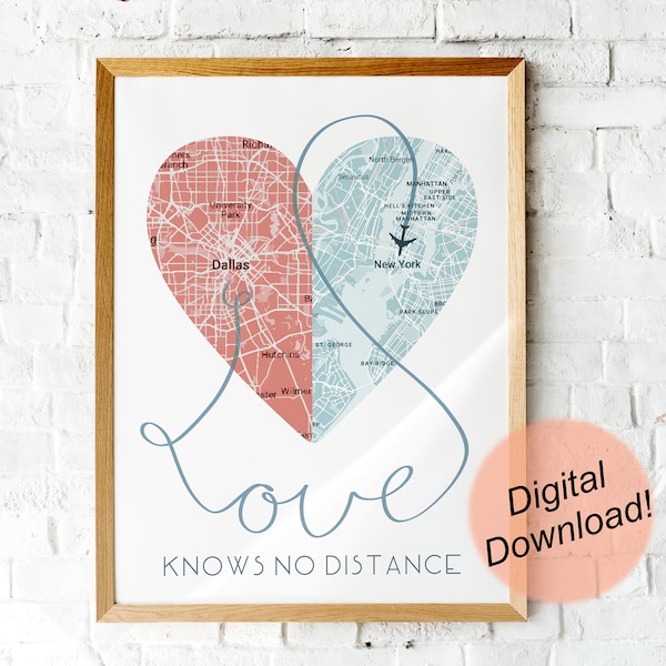 Army Deployment Gift Ideas / Military Art Print / Stampa stampabile JPG / Love Knows No Distance / Long Distance Relationship Gift / Map Print