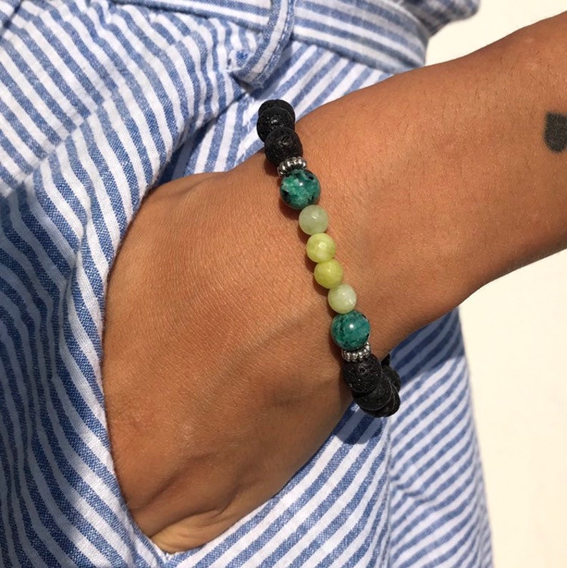 Yoga Handmade Beaded Stretch Bracelet for Men/'s,Woman,Unisex 8mm Natural Black Lava Stone /& Jade Gemstone Beads Mala
