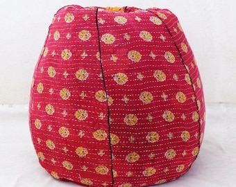 Hand quilted quilt cut piece cotton Bean Bag Chair Floral , Home Decor Round Bohemian Decorative Embroidered Ottoman Pouf