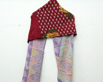 Handmade Cotton Kantha Stitched Scarf, Embroidered Floral Neck Wrap