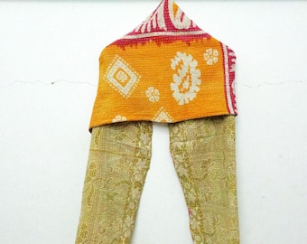 Handmade Kantha Scarf: Reversible Cotton Neck Wrap, Floral Print